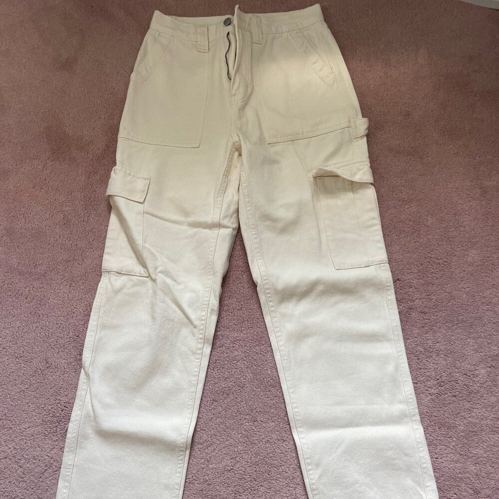 PacSun High Rise Carpenter Pants, Cream, Size 26